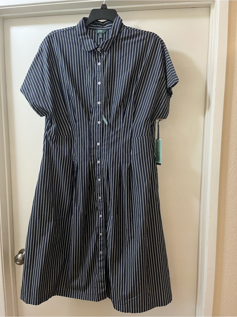 Terra & Sky Navy and White Pinstripe Shirt Dress